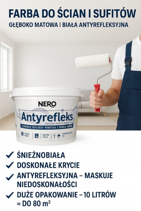 FARBA ANTYREFLEKSYJNA DO ŚCIAN I SUFITÓW 10L - GŁĘBOKO MATOWA, ŚNIEŻNOBIAŁA