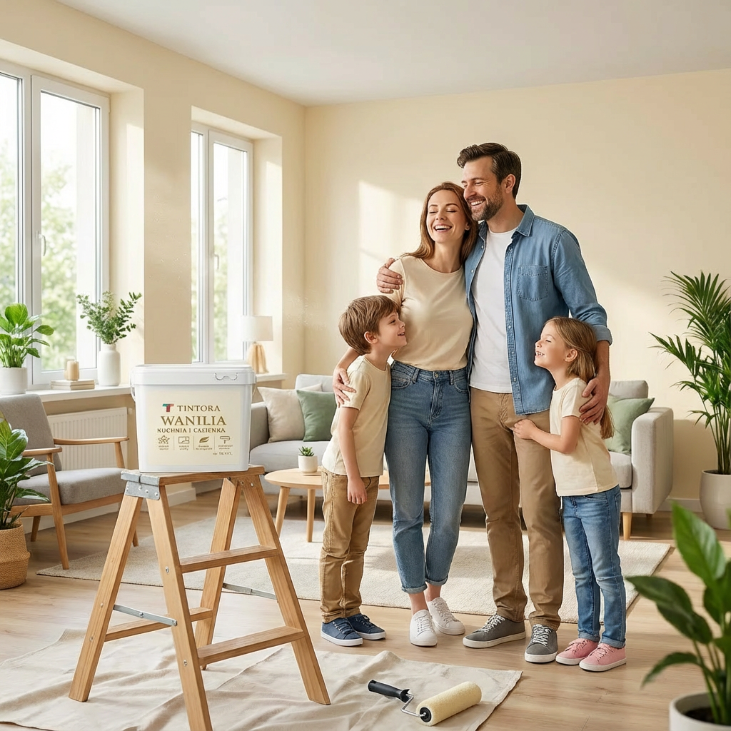 Farba wewnętrzna biała z kontrolowanym aromatem wanilii  Wpływ zapachu na proces aplikacji i komfort użytkowania pomieszczeń - TINTORA Wanilia